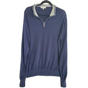 Peter Millar Sweater Mens Extra Large Blue Crown Soft Merino Silk Quarter Zip XL